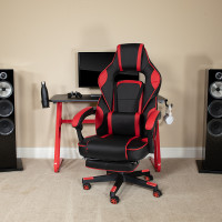 Flash Furniture BLN-X40RSG1030-RED-GG Red Gaming Desk with Cup Holder/Headphone Hook & Red Reclining Back/Arms Gaming Chair with Footrest